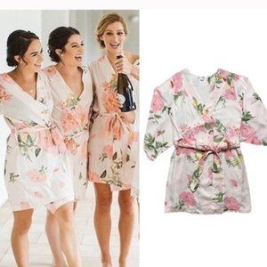 Anthropologie BHLDN Pretty Plum Sugar Siren Song Pink Floral Print Robe small
